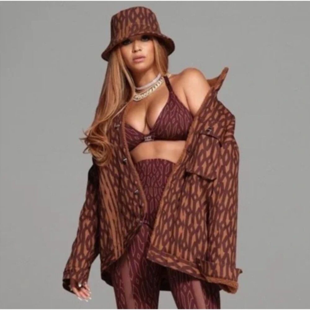 Adidas x Ivy Park Denim Monogram Jacket Wild Brown Beyoncé Sherpa XS Oversized